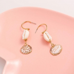 Wholesale Fashion Long Personalized Creative Metal Natural Pearl Shell Earrings