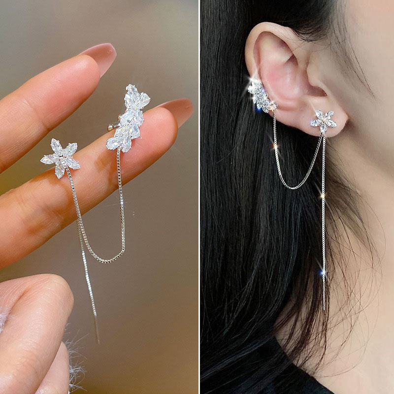 Ear Wire Temperament Zirconia Flower Tassel Ear Bone Clip Earrings Long Earrings Manufacturer