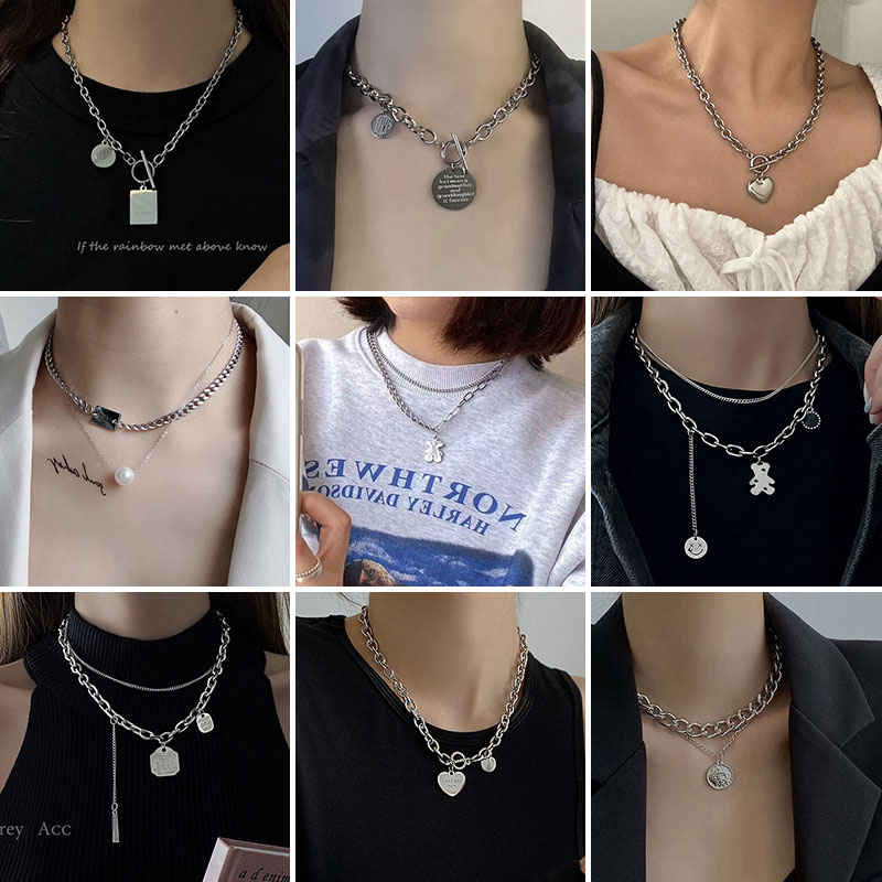 Colorfast Color Preservation Punk Hip-hop Necklace Simple Front Buckle Type Love Clavicle Chain Manufacturer