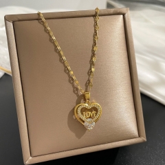 Titanium Steel Heart-shaped Collarbone Chain Japan And South Korea Fashion Simple Copper Micro-set Necklace Pendant Manufacturer