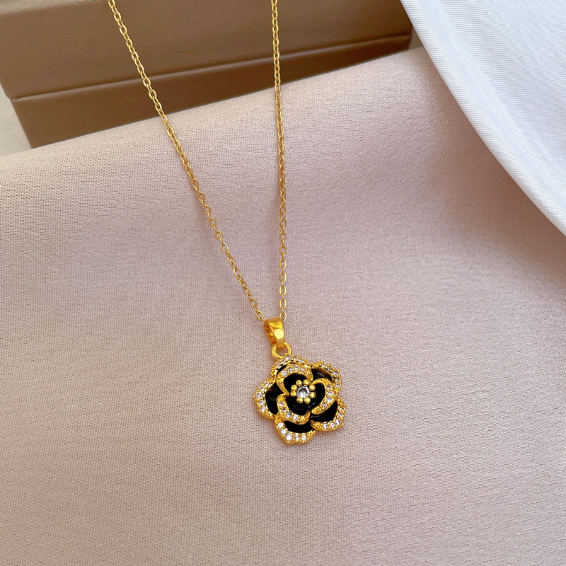 Titanium Steel Full Of Diamonds Camellia Temperament Micro Diamond Necklace Transit Clavicle Chain Manufacturer