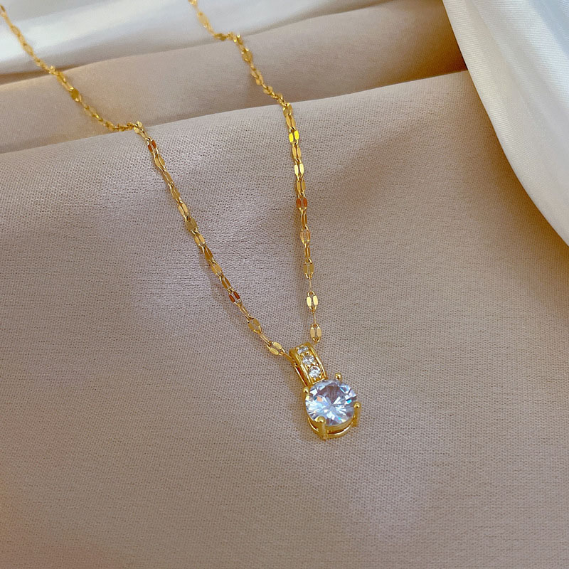 Titanium Steel Light Luxury Micro-set Real Gold Simple Zircon Necklace Clavicle Chain Manufacturer