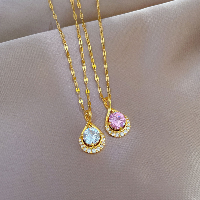 Titanium Steel Full Of Diamonds Heavy Weight Water Drops Micro-set Diamond Necklace Delicate Clavicle Chain Manufacturer