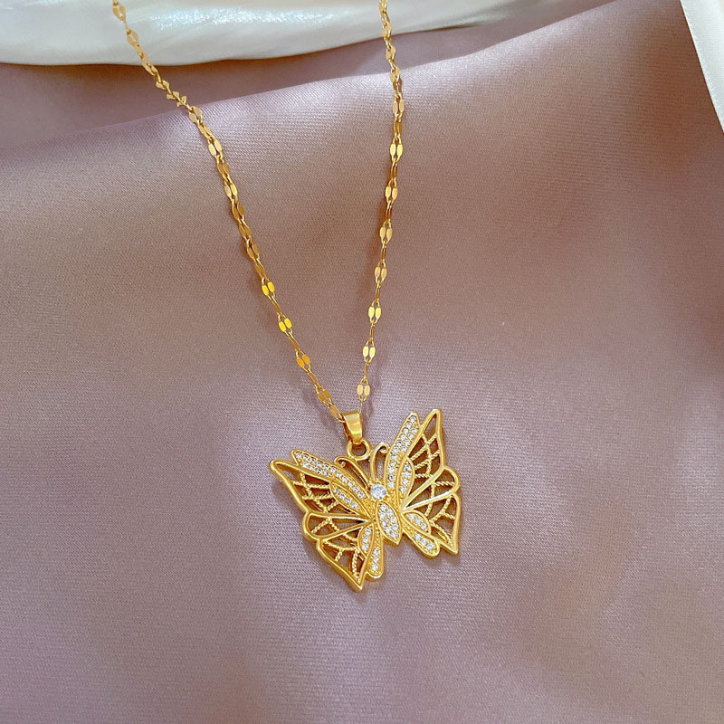 Titanium Steel Heavy Duty Wispy Butterfly Necklace With Real Gold Beads Manufacturer