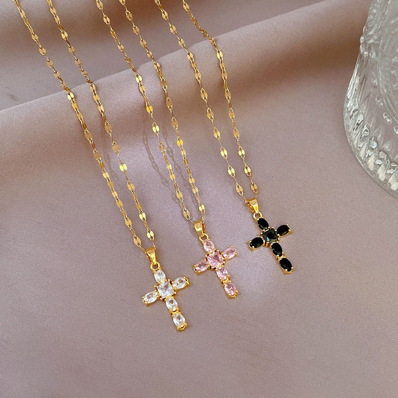 Titanium Steel Light Luxury Zircon Cross Delicate Micro-set Necklace Fashion Trend Clavicle Chain Manufacturer