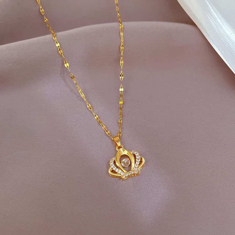 Titanium Steel Light Luxury Micro-set Real Gold Spirit Crown Necklace Clavicle Chain Manufacturer