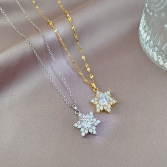 Titanium Steel Light Luxury Zircon Snowflake Lovely Delicate Micro-set Necklace Fashion Trendy Clavicle Chain Manufacturer