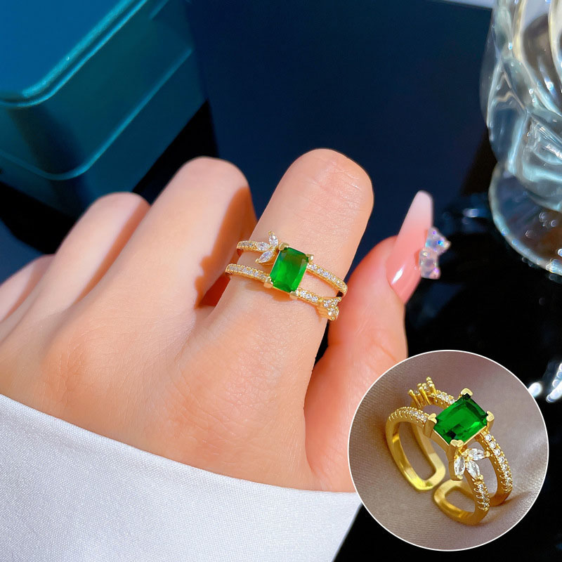 Real Gold Green Micro-set Ring Opening Adjustable Ring Manufacturer