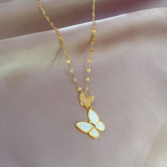 Titanium Steel Luxury Mother-of-pearl Butterfly Necklace With Real Gold Transfer Clasp Chain Manufacturer