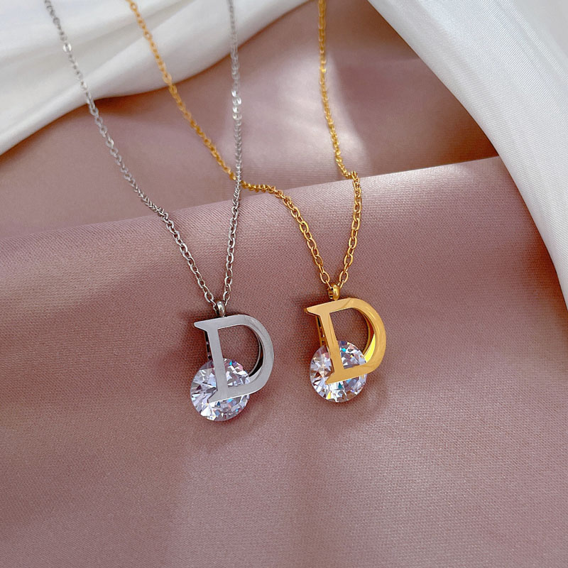 Wholesale Titanium Steel Light Luxury Minimalist Style D Word In The Furnace Real Gold Necklace Bone Chain