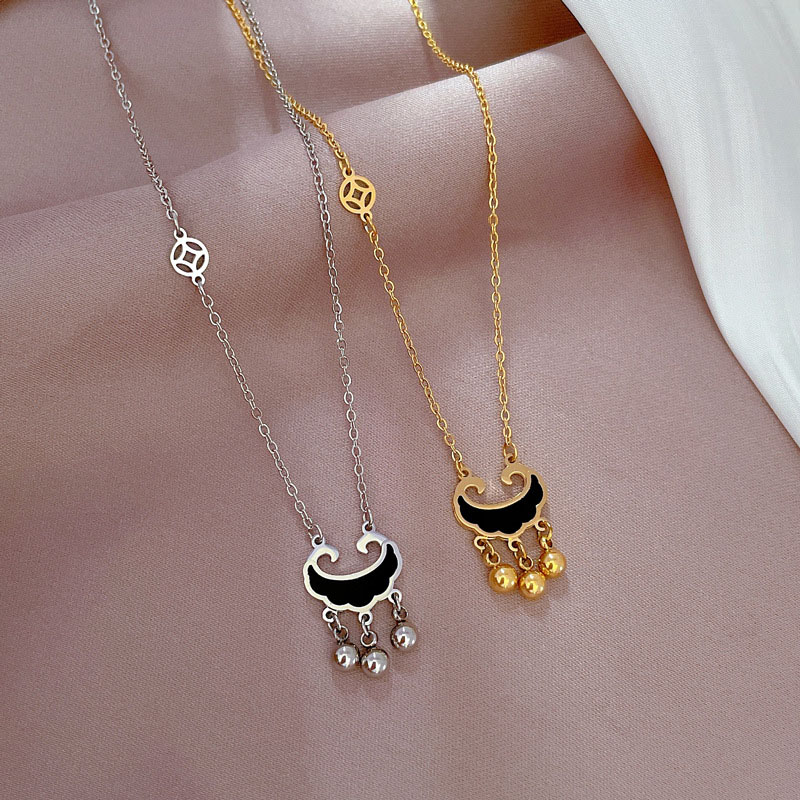 Wholesale Titanium Steel Coin Concentric Lock Double-sided Furnace Real Gold Necklace Clavicle Chain