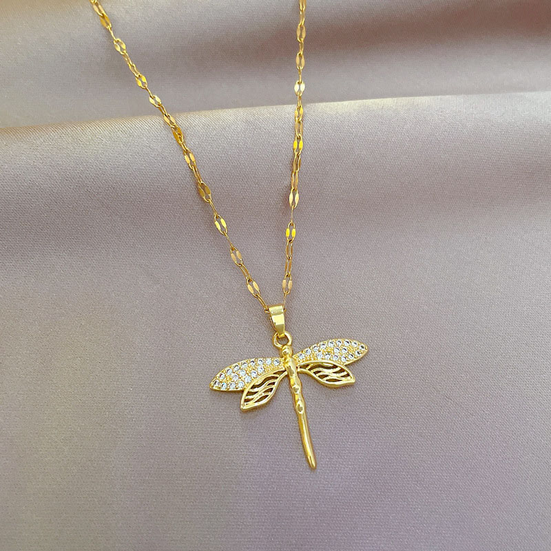 Titanium Steel Luxury Wispy Dragonfly Necklace With Real Gold Transit Clavicle Chain Manufacturer