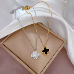 Titanium Steel Flower Double-sided Mother Of Pearl Necklace With Real Gold In The Furnace Manufacturer