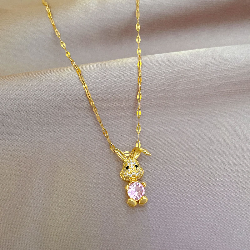 Titanium Luxury Pink Rabbit Necklace With Zirconium And Real Gold Manufacturer