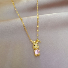 Titanium Luxury Pink Rabbit Necklace With Zirconium And Real Gold Manufacturer