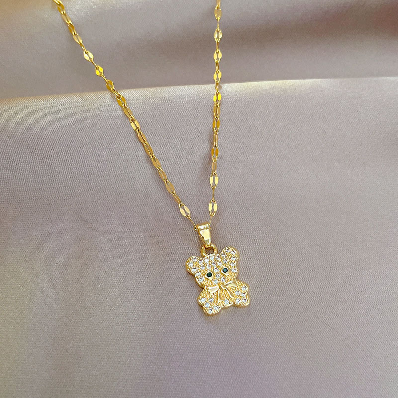 Titanium Steel Luxury Bear Full Of Zirconium Set Real Gold Necklace Transit Clavicle Chain Manufacturer