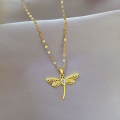 Titanium Steel Light Luxury Wisps Dragonfly Micro-setting Real Gold Necklace Transit Collarbone Chain Manufacturer