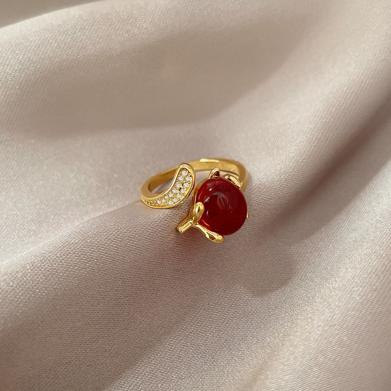 Real Gold Copper Micro-encrusted Zirconia Temperament Red Fox Adjustable Open Finger Ring Manufacturer