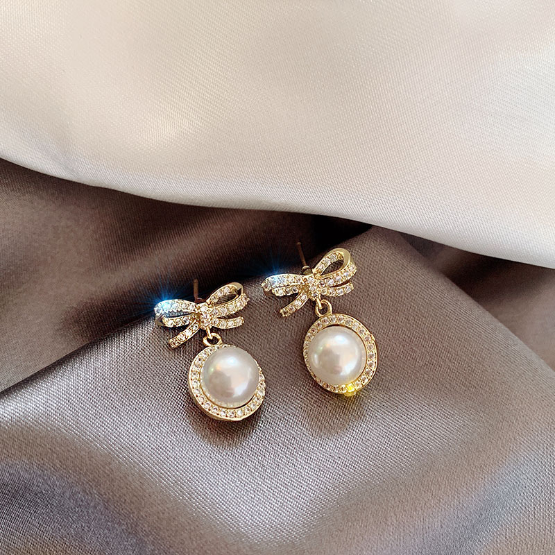 Wholesale Bow Pearl Earrings Vintage French Sterling Silver Earrings