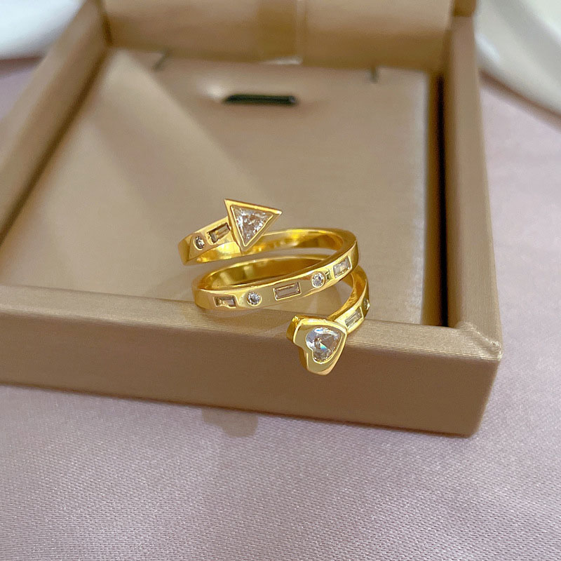 Wholesale Real Gold Double Micro-setting Ring Opening Adjustable Finger Ring
