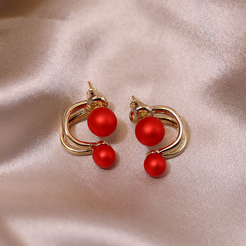 Wholesale 925 Silver Red Pearl Vintage Front And Back Wearing Earrings