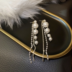 Wholesale 925 Silver Pin Vintage Temperament With Diamonds Pearl Tassel Earrings Light Luxury