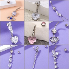 Stainless Steel Heart-shaped Zirconia Pendant Tassel Belly Button Nail Belly Button Ring Supplier