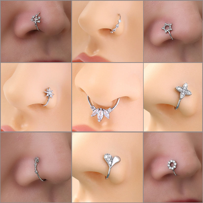 Piercing Fake Nose Studs Copper With Zirconia Stars Love Heart Nose Clip Leaves Irregular Nose Ring Supplier
