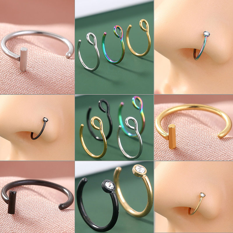 No Piercing Nose Ring Stainless Steel False Piercing Nose Clip Combination Set Supplier