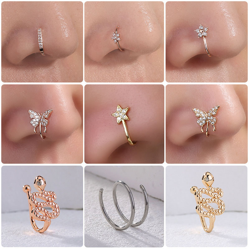 Copper And Diamond Snake Nose Ring Butterfly Piercing Nose Stud Nose Clip Supplier