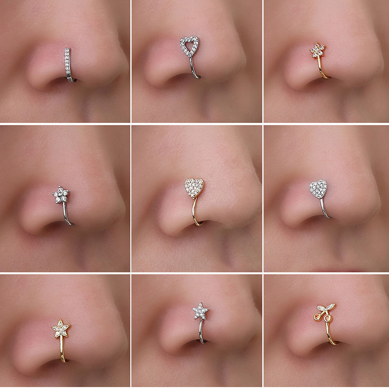 Zircon Nose Ring Metal U-shaped Small Flower Love Nose Studs Simple Fashion Piercing Supplier