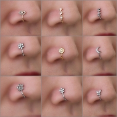 No Piercing Piercing Personalized Creative Flowers Moon Nose Ring Copper Micro-encrusted U-shaped Nose Clip Supplier
