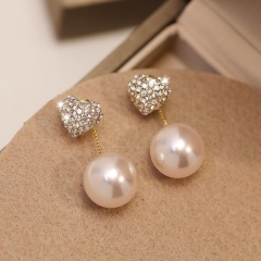 Diamond Set Love Pearl Earrings Sterling Silver Fashion Earrings Supplier