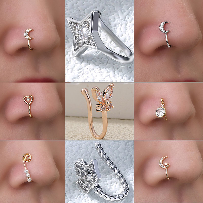 Free Piercing Piercing Creative Love Star Nose Ring Copper Micro-encrusted U-shaped Nose Clip Supplier