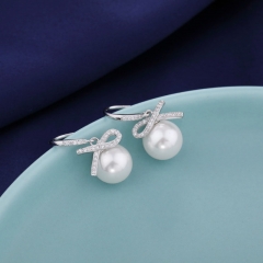 Korean Bow Ear Hook Pearl Drop Earrings With Diamonds Supplier