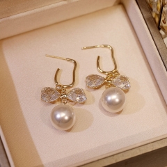 Earrings Bow Pearl Earrings Light Luxury Exaggerated Earrings Supplier