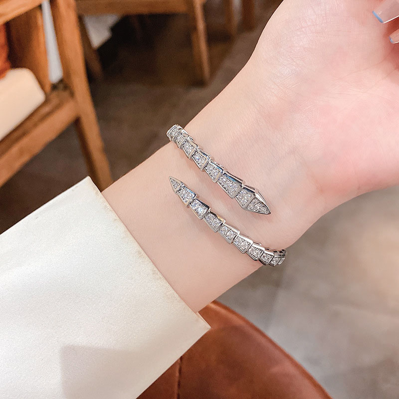 Wholesale Jewelry Generation White Gold Zircon Snake Open Bracelet Simple String Fashion