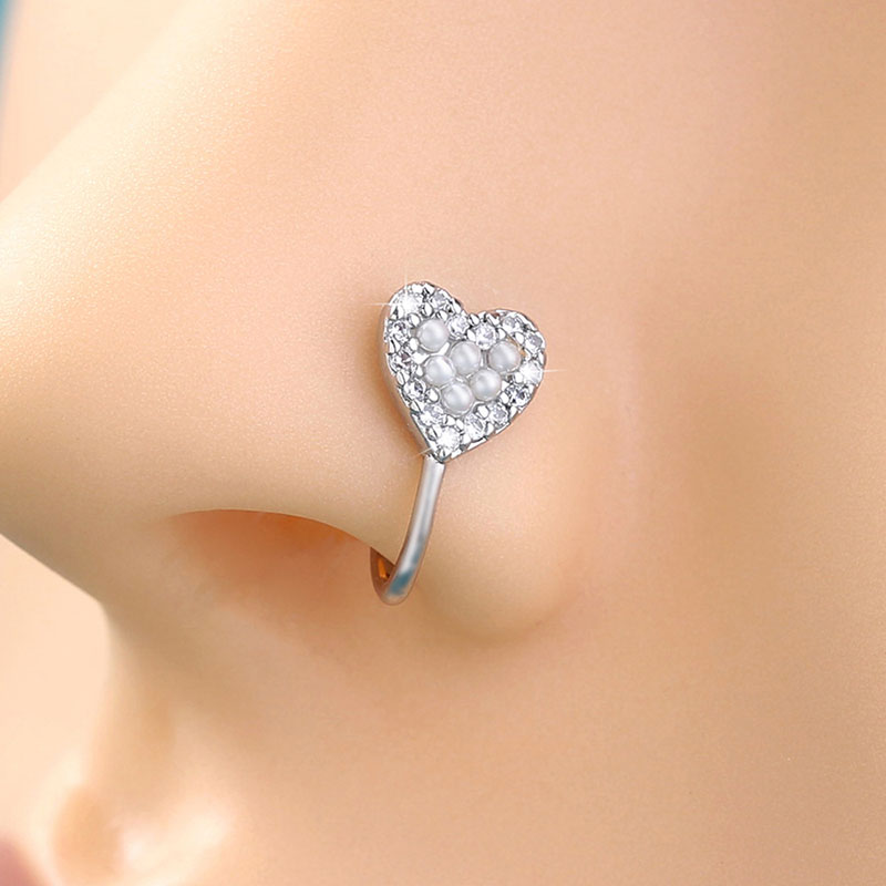 Creative Body Piercing Nose Studs Exquisite Copper With Diamonds No Hole Personality False Nose Ring Supplier