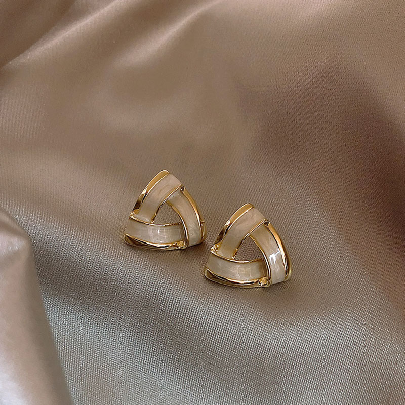925 Silver Pin Korean Geometric Triangle Earrings Simple Oil Drip Painted Earrings Supplier