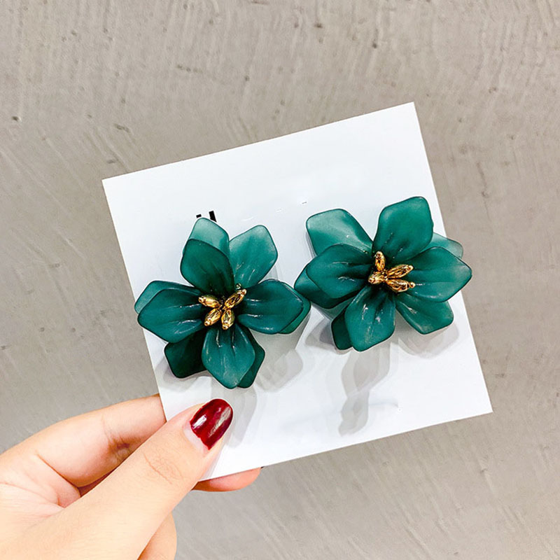 925 Silver Pin Earrings Fashion Exaggerated Acrylic Flower Earrings Supplier