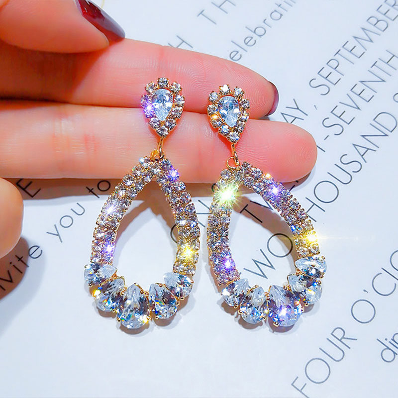925 Geometric Diamond Rhinestone Earrings Earrings Exaggerated Long Earrings Supplier