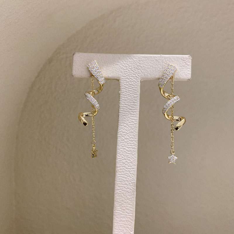 925 Silver Pin With Diamond Spiral Star Chain Elegant Fashion Earrings Supplier