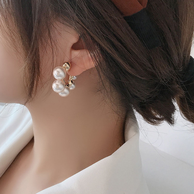 925 Silver Pin Pearl Earrings Korea Simple Geometric Fashion Supplier