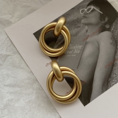 925 Silver Needle Vintage Gold Geometric Circles Korean Earrings Supplier