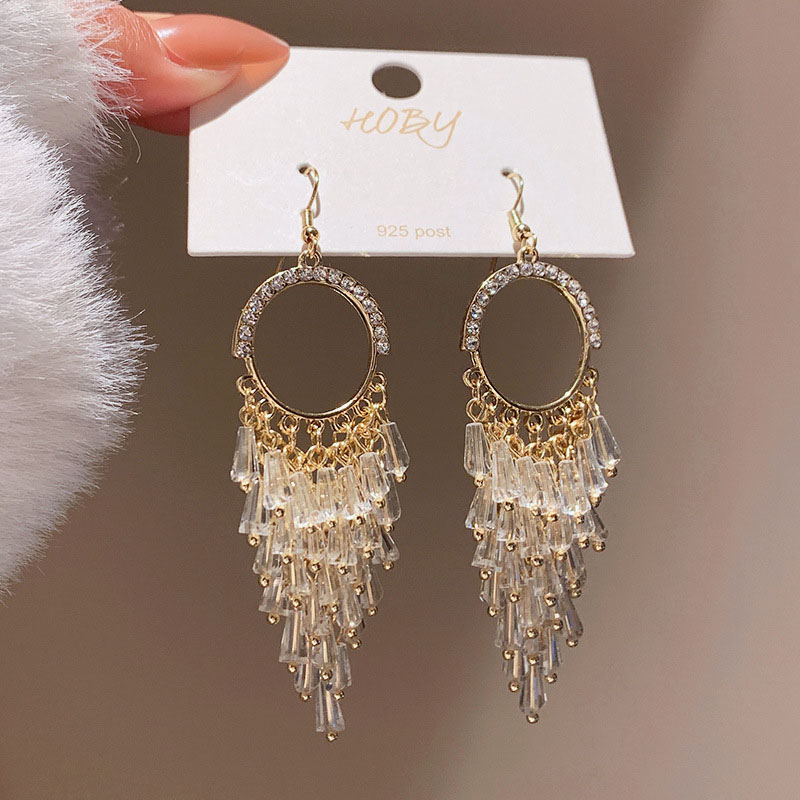 Wholesale Long Tassel Earrings With Diamonds Exaggerated Personality Ear Hooks