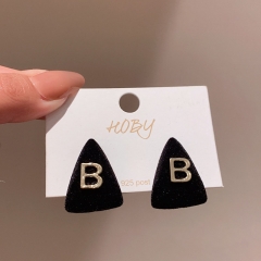 Wholesale Silver Needles Velvet Black Department Letter Earrings Korean Earrings