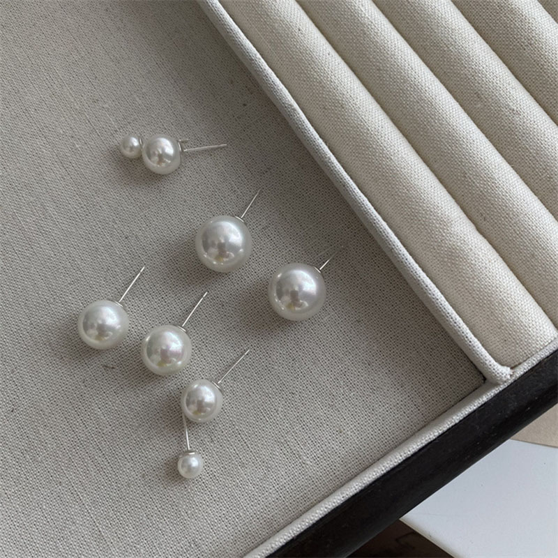 Wholesale Silver Needles Vintage Simple Pearl Earrings Korean Earrings Studs Small