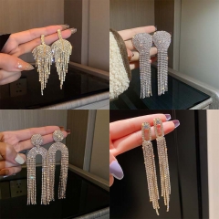 Wholesale Silver Pin Full Of Diamonds Long Tassel Personality Earrings