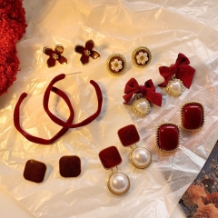 Wholesale 925 Silver Pins Simple Festive Red Earrings Retro Niche Earrings