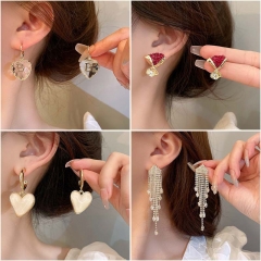 Wholesale Jewelry Silver Pin Exaggerated Metal Fashion Earrings Geometric Earrings Hoops With Diamonds Zircon